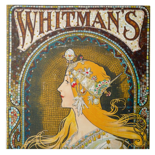 Alphonse Mucha Vintage Whitman's Ad Ceramic Tile (Front)