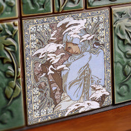 Alphonse Mucha Winter 4Seasons Art Nouveau Vintage Ceramic Tile
