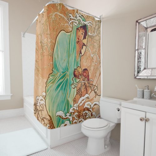 Alphonse MuchaWinterart nouveaupostervintage Shower Curtain