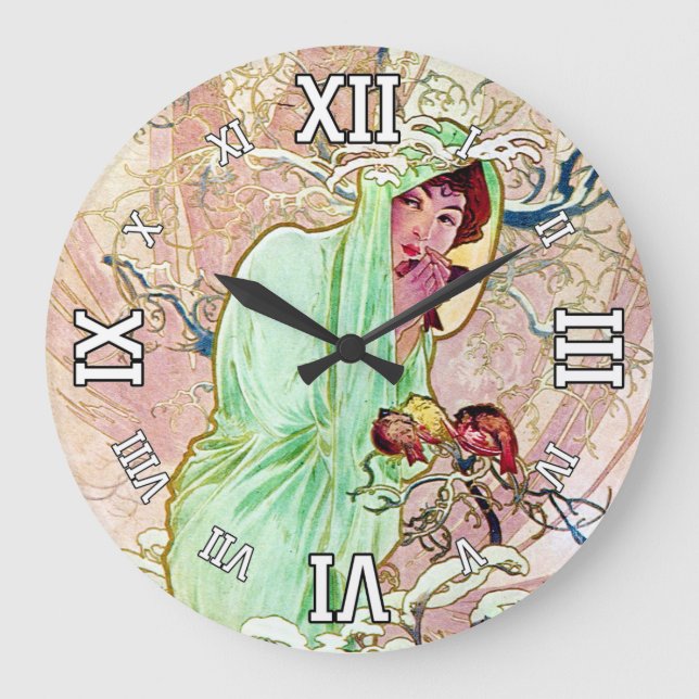 Alphonse Mucha Winter II Large Clock (Front)