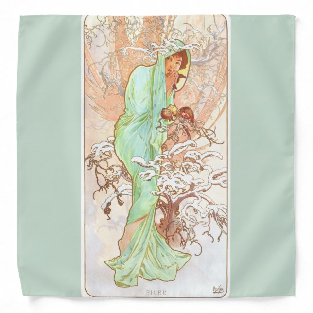 Alphonse Mucha Winter Vintage Art Nouveau Painting Bandana (Front)