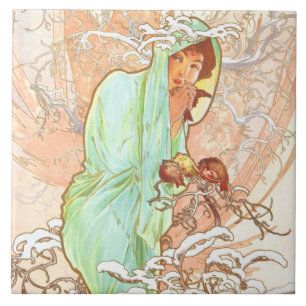 Alphonse Mucha Winter Vintage Art Nouveau Painting Ceramic Tile