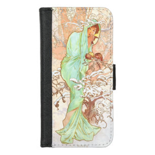 Alphonse Mucha Winter Vintage Art Nouveau Painting iPhone 8/7 Wallet Case