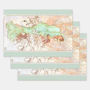 Alphonse Mucha Winter Vintage Art Nouveau Painting Wrapping Paper Sheets