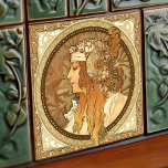 Alphonse Mucha Woman Portrait Art Nouveau Vintage Ceramic Tile<br><div class="desc">This ceramic tile is inspired by the iconic Art Nouveau era of the renowned Czech artist Alphonse Mucha. Mucha is widely recognized as one of the leading Art Nouveau designers and is known for his collaborations with the legendary actress Sarah Bernhardt. The tile showcases a beautiful portrayal of the actress,...</div>