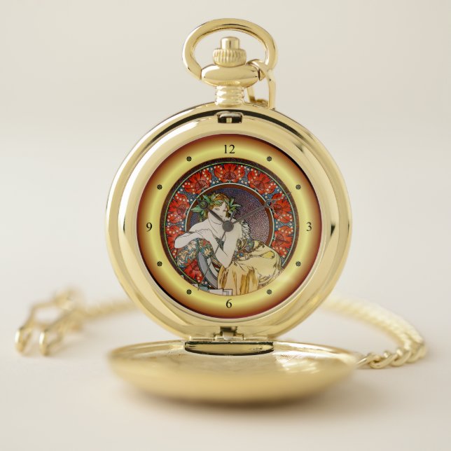 Alphonse Mucha ~ Woman W/Poppies~ Salon des Cent ~ Pocket Watch (Inside)