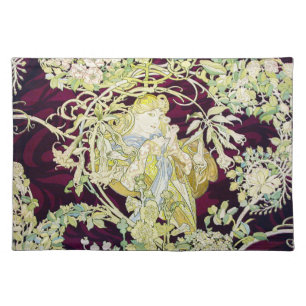 Alphonse Mucha Woman with Daisy Art Nouveau Art Cloth Placemat