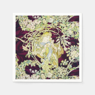 Alphonse Mucha Woman with Daisy Art Nouveau Art Napkins