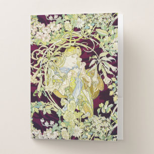 Alphonse Mucha Woman with Daisy Art Nouveau Art Pocket Folder