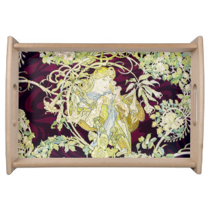 Alphonse Mucha Woman with Daisy Art Nouveau Art Serving Tray