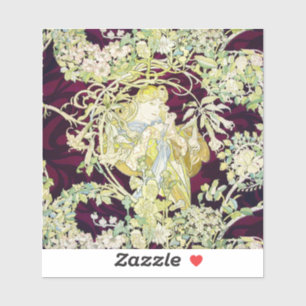 Alphonse Mucha Woman with Daisy Art Nouveau Art Sticker