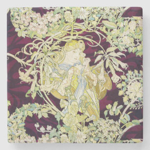 Alphonse Mucha Woman with Daisy Art Nouveau Art Stone Coaster