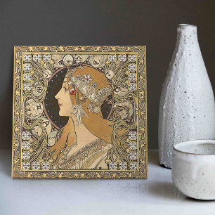 Alphonse Mucha ZODIAC 1896 Art Nouveau Vintage Ceramic Tile