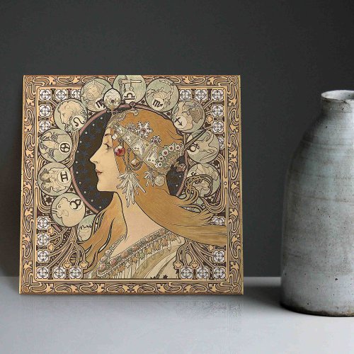 Alphonse Mucha ZODIAC 1896 Art Nouveau Vintage Ceramic Tile