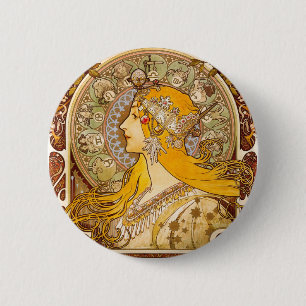 Alphonse Mucha Zodiac Art Nouveau Vintage Decor Button