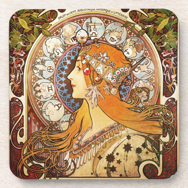 Alphonse Mucha Zodiac Beverage Coaster (Front)
