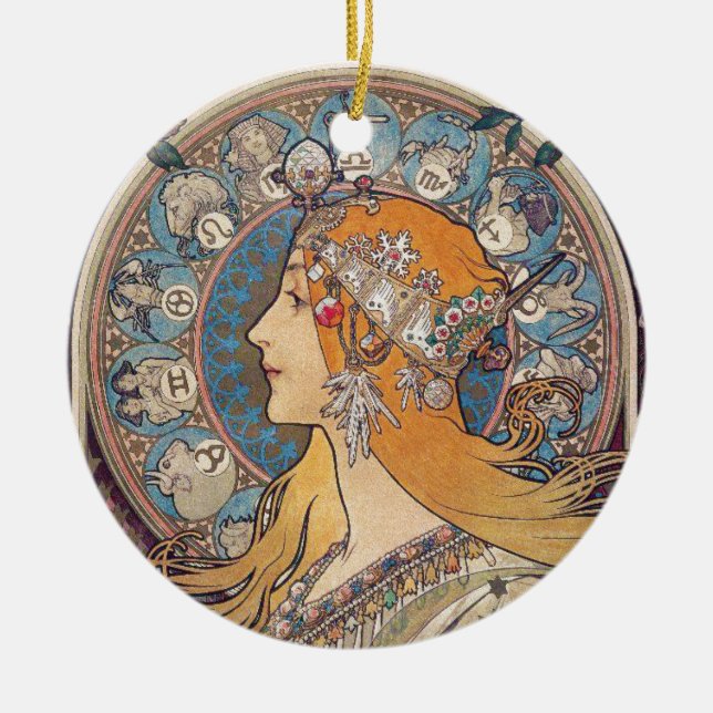 Alphonse Mucha , “Zodiac” Ceramic Ornament (Front)
