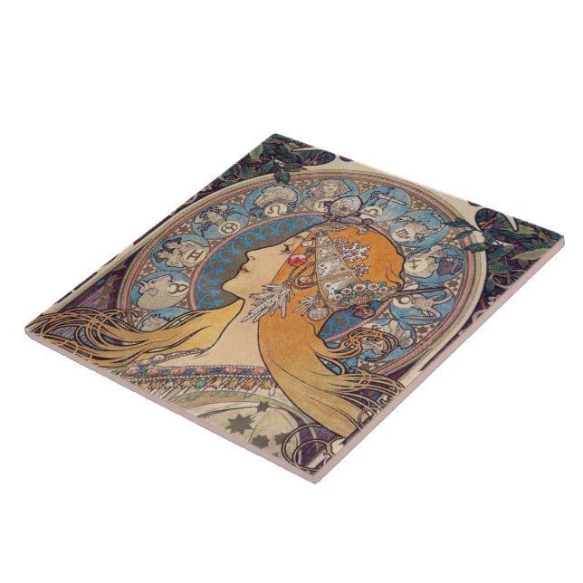 Alphonse Mucha , "Zodiac" Ceramic Tile (Side)