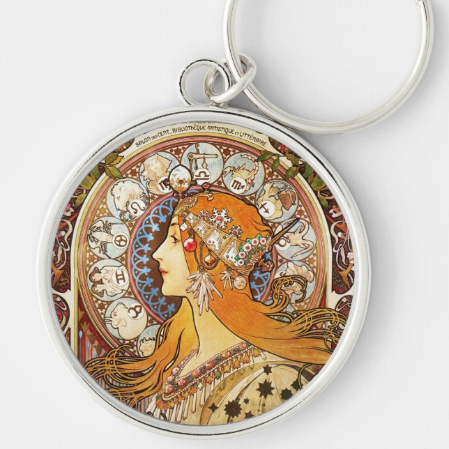 Alphonse Mucha Zodiac Keychain (Front)