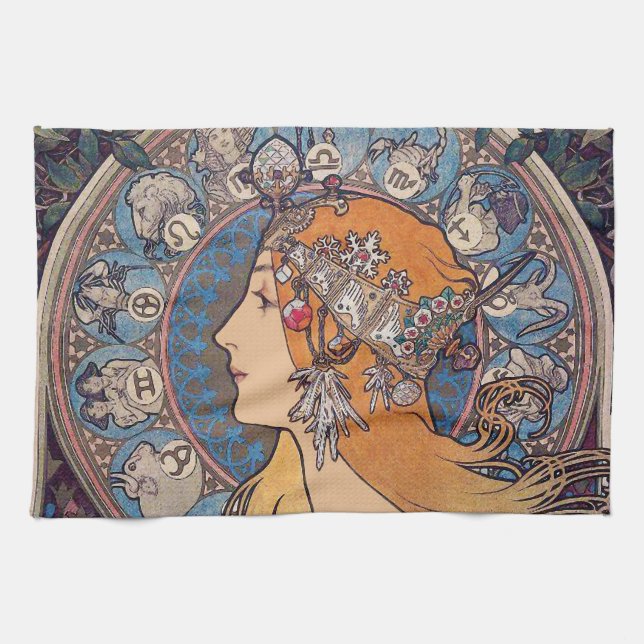 Alphonse Mucha , “ Zodiac ” Kitchen Towel (Horizontal)