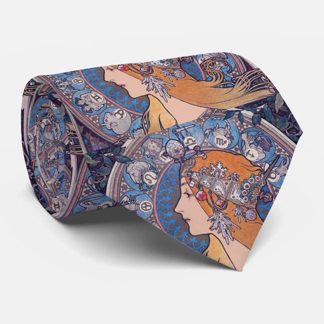 Alphonse Mucha , “ Zodiac ” Neck Tie (Rolled)