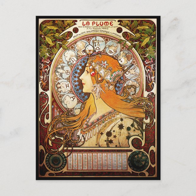 Alphonse Mucha Zodiac Postcard (Front)