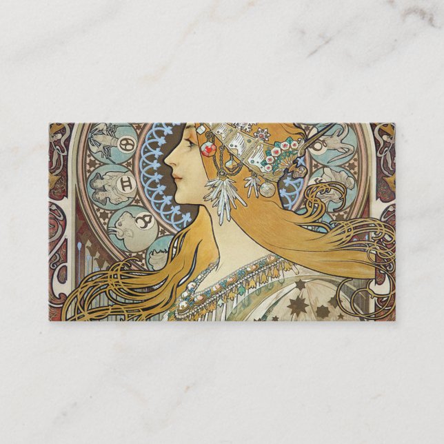 Alphonse Mucha Zodiac Restored Business Card (Front)