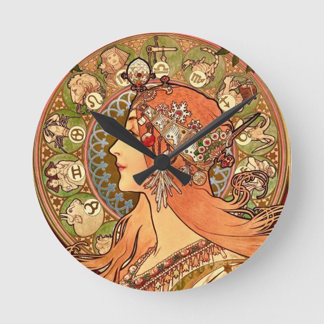 Alphonse Mucha - Zodiac Round Clock (Front)