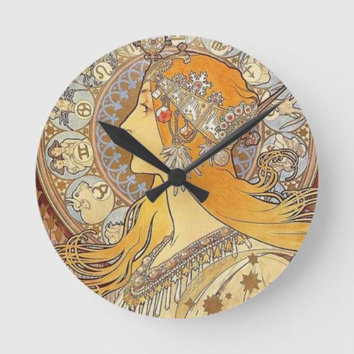 Alphonse Mucha Zodiac Round Clock