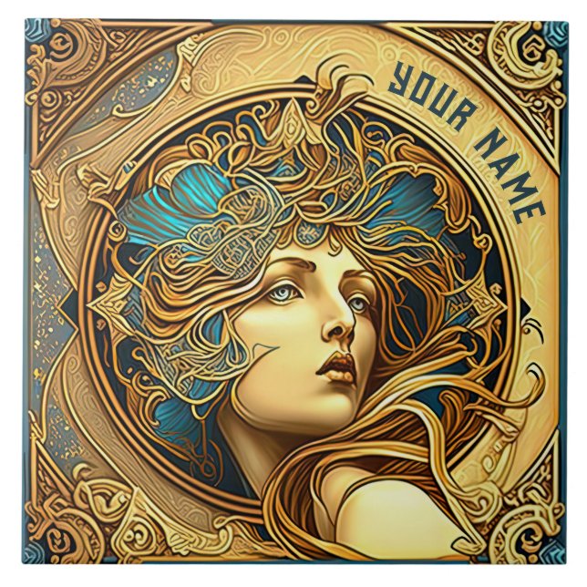 Alphonse Mucha Zodiac Wall Decor Art Nouveau Ceram Ceramic Tile (Front)