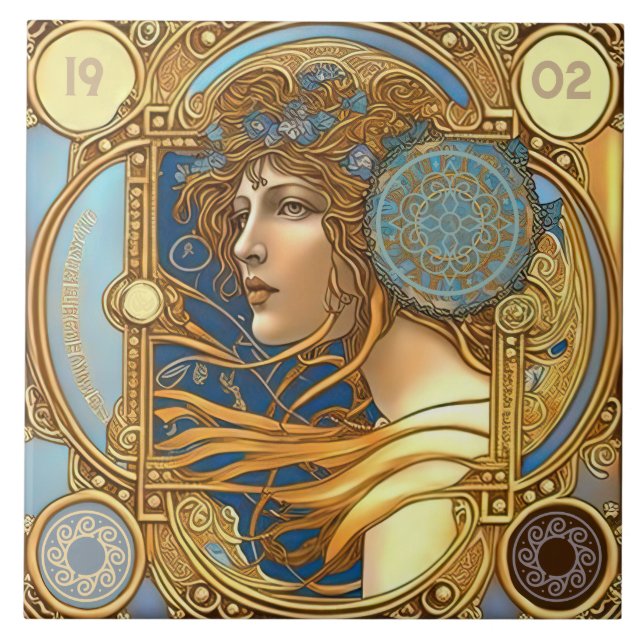 Alphonse Mucha Zodiac Wall Decor Art Nouveau Ceram Ceramic Tile (Front)