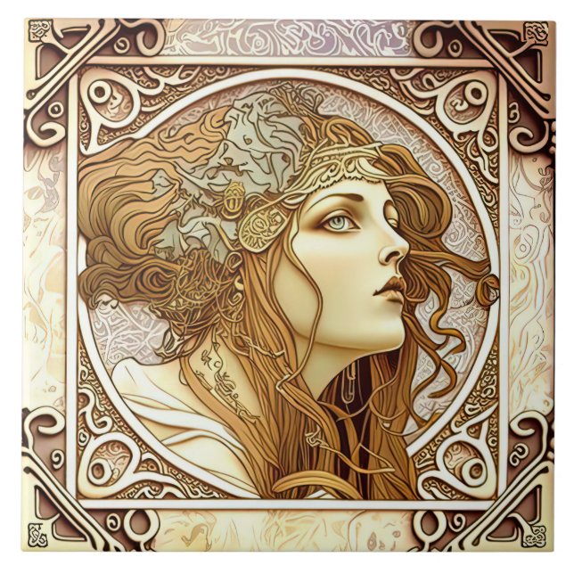 Alphonse Mucha Zodiac Wall Decor Art Nouveau Ceram Ceramic Tile (Front)