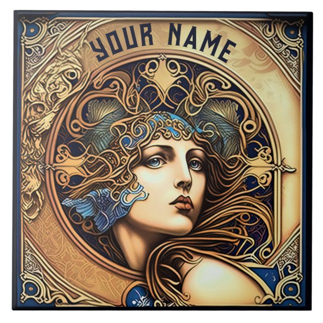 Alphonse Mucha Zodiac Wall Decor Art Nouveau Ceram Ceramic Tile (Front)