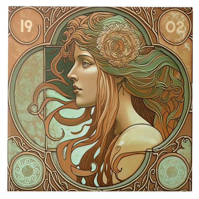 Alphonse Mucha Zodiac Wall Decor Art Nouveau Ceram Ceramic Tile (Front)