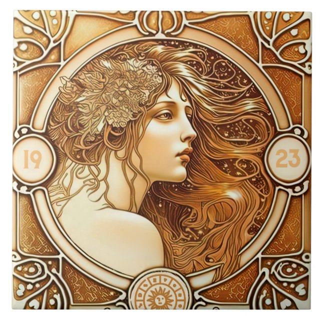 Alphonse Mucha Zodiac Wall Decor Art Nouveau Ceram Ceramic Tile (Front)