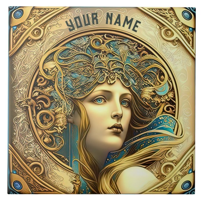 Alphonse Mucha Zodiac Wall Decor Art Nouveau Ceram Ceramic Tile (Front)
