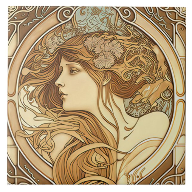 Alphonse Mucha Zodiac Wall Decor Art Nouveau Ceram Ceramic Tile (Front)