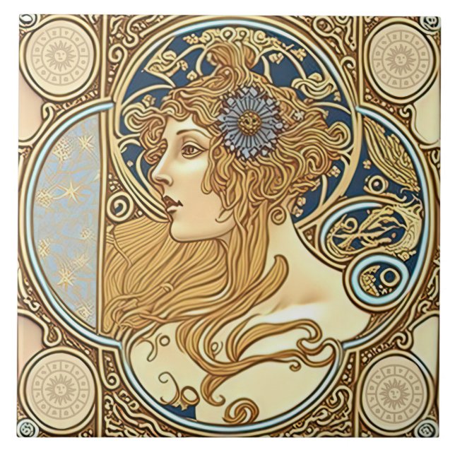 Alphonse Mucha Zodiac Wall Decor Art Nouveau Ceram Ceramic Tile (Front)