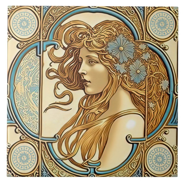 Alphonse Mucha Zodiac Wall Decor Art Nouveau Ceram Ceramic Tile (Front)