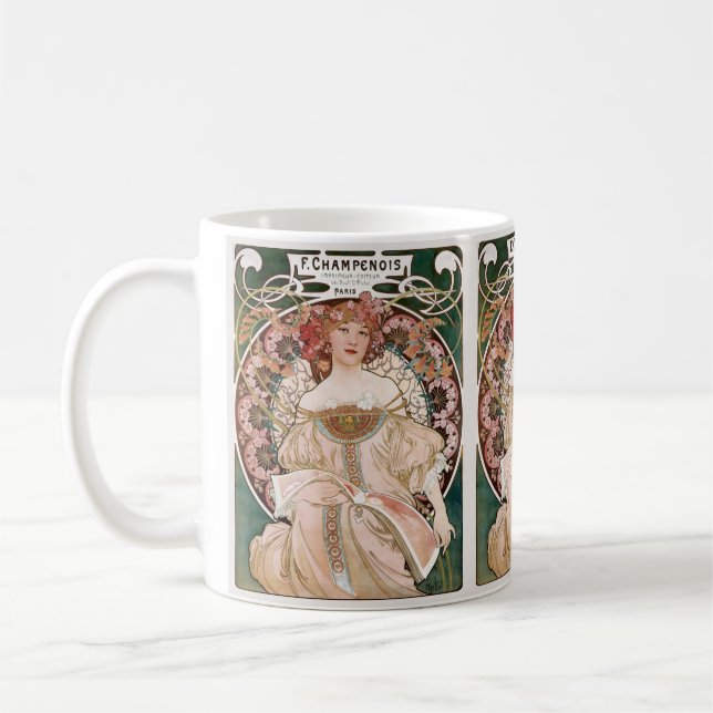 Alphonse Mucha's F. Champenois Imprimeur-Editeur Coffee Mug (Left)