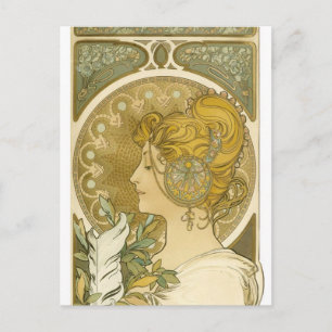 Alphonse Mucha's La Plume Postcard