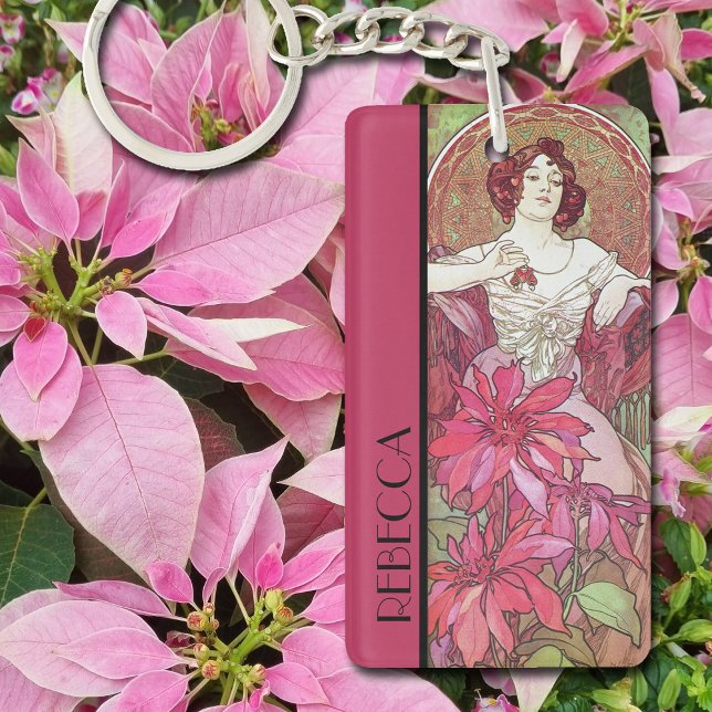 Alphonse Mucha's Precious Stones Ruby Keychain (Art Nouveau Illustration by Alphonse Mucha.  Small enough to carry in your pocket.  Great gift idea.)