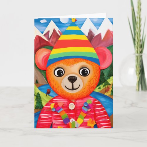 Alpine Adventure Bear Cute Kids Birthday Card