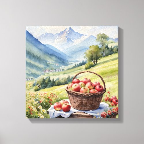 Alpine Bloom Colorful Apple Basket  Canvas Print
