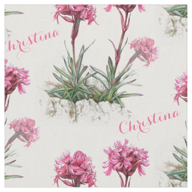 Alpine catchfly pink botanical art named fabric (Close Up)