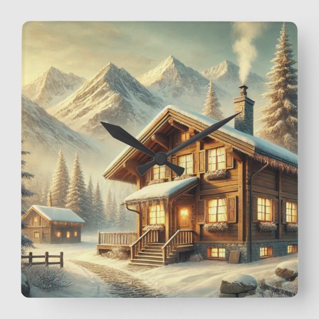 Alpine Charm Square Wall Clock (Front)