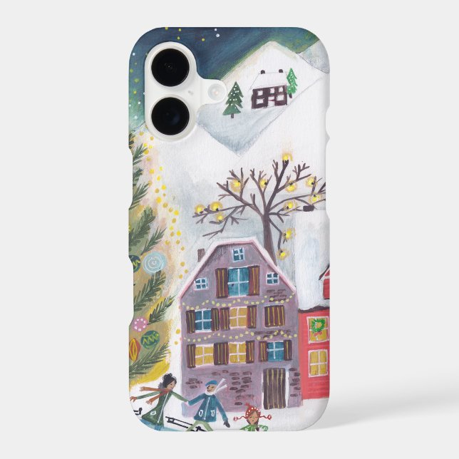 Alpine Christmas Village Tree Winter Scene  iPhone Case (Back)