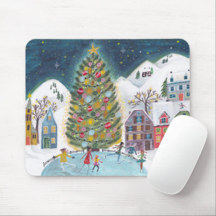 Alpine Christmas Village Tree Winter Scene Mouse P Pad