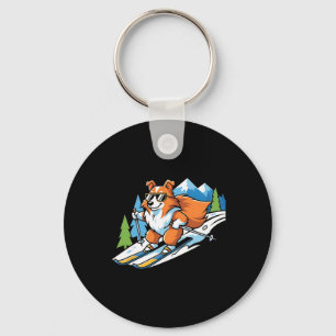 Alpine Corgi On Skis Cool Sungles Winter Scene  Keychain