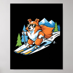 Alpine Corgi On Skis Cool Sungles Winter Scene  Poster